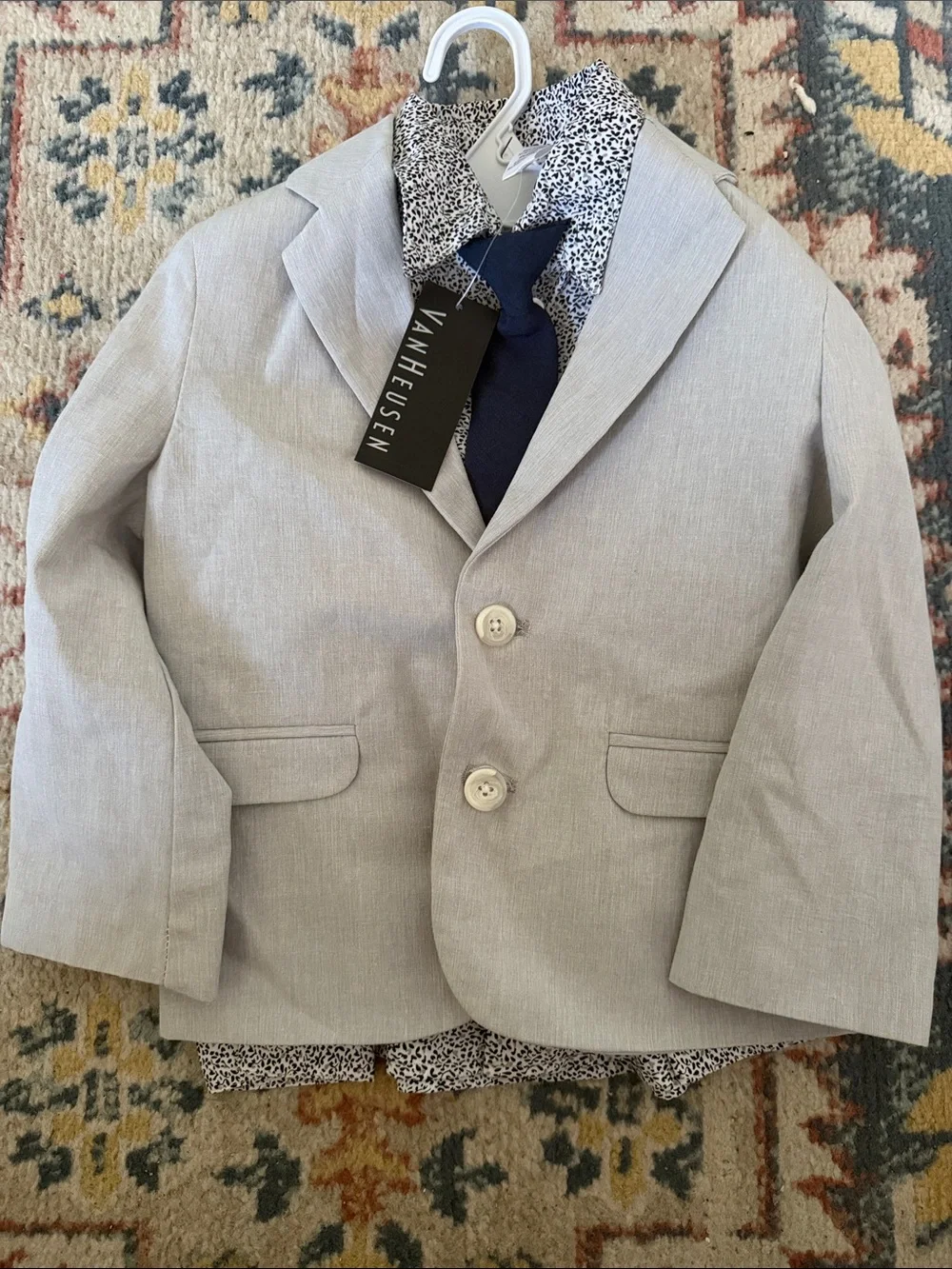 Brand New 3 pc Van Heusen Light Gray Boys' Blazer with dress shirt & Navy Tie